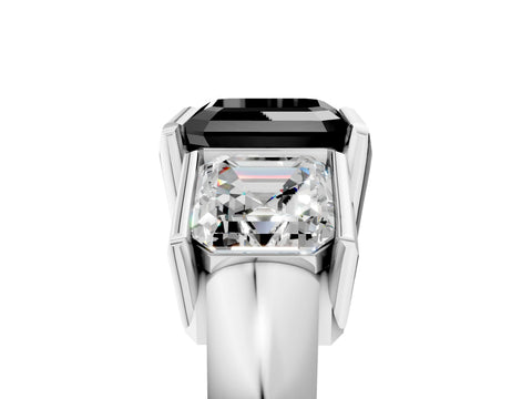 White gold Three Stone Fancy Black Asscher Cut Cut Channel Set Diamond Ring_29