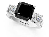 White gold Three-Stone Fancy Black Asscher Cut Cut Classic Band Prong Setting Ring_1