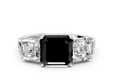 White gold Three-Stone Fancy Black Asscher Cut Cut Diamond Engagement Ring with Flat Band and Four-Prong Setting_12