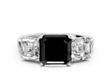 White gold Three-Stone Fancy Black Asscher Cut Cut Diamond Engagement Ring with Flat Band and Four-Prong Setting_12