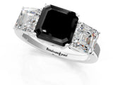 White gold Three-Stone Fancy Black Asscher Cut Cut Diamond Engagement Ring with Flat Band and Four-Prong Setting_13