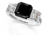 White gold Three-Stone Fancy Black Asscher Cut Cut Diamond Engagement Ring with Flat Band and Four-Prong Setting_13
