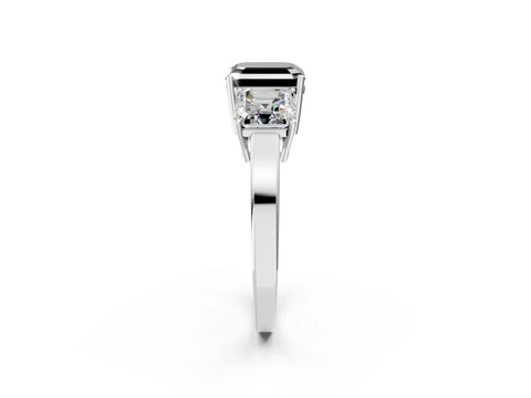 White gold Three-Stone Fancy Black Asscher Cut Cut Diamond Engagement Ring with Flat Band and Four-Prong Setting_14