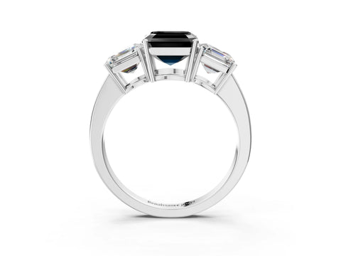 White gold Three-Stone Fancy Black Asscher Cut Cut Diamond Engagement Ring with Flat Band and Four-Prong Setting_15