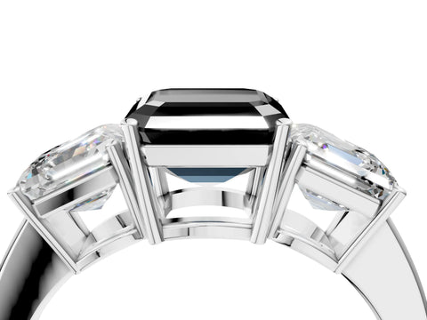 White gold Three-Stone Fancy Black Asscher Cut Cut Diamond Engagement Ring with Flat Band and Four-Prong Setting_16