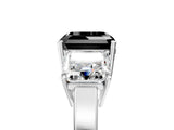 White gold Three-Stone Fancy Black Asscher Cut Cut Diamond Engagement Ring with Flat Band and Four-Prong Setting_17