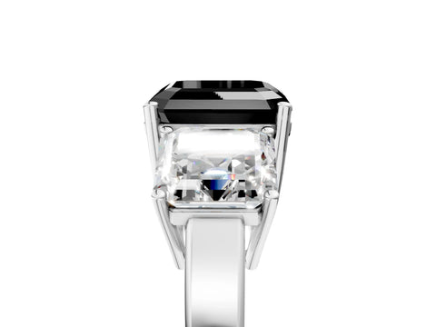 White gold Three-Stone Fancy Black Asscher Cut Cut Diamond Engagement Ring with Flat Band and Four-Prong Setting_17