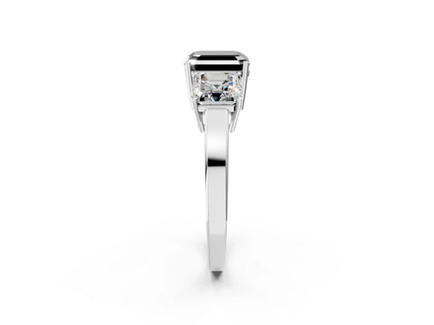 White gold Three-Stone Fancy Black Asscher Cut Cut Diamond Engagement Ring with Flat Band and Four-Prong Setting_2