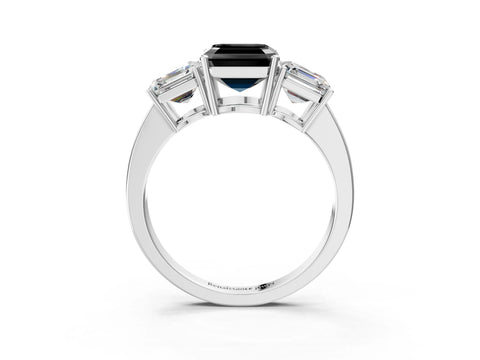 White gold Three-Stone Fancy Black Asscher Cut Cut Diamond Engagement Ring with Flat Band and Four-Prong Setting_3