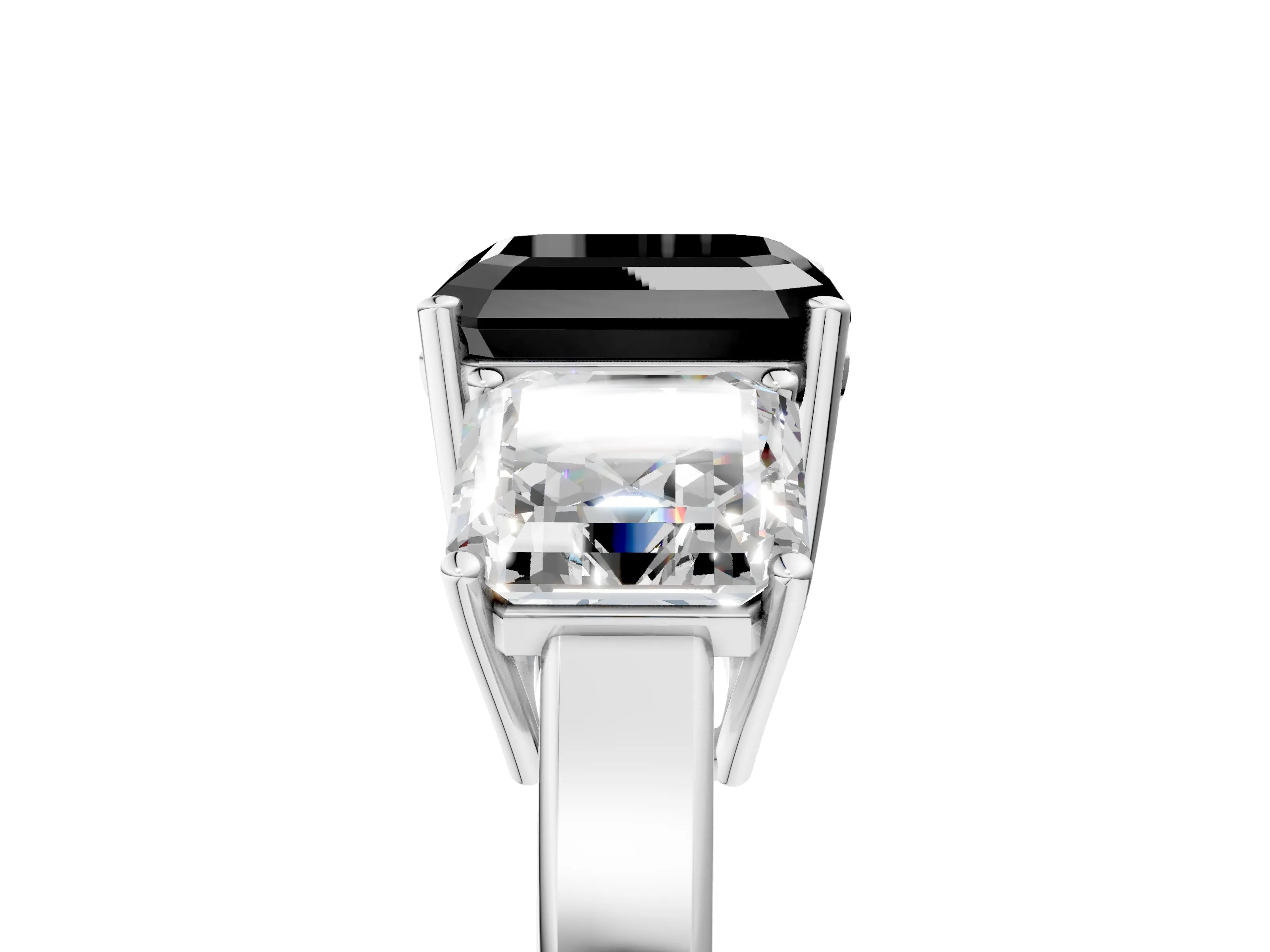 White gold Three-Stone Fancy Black Asscher Cut Cut Diamond Engagement Ring with Flat Band and Four-Prong Setting_5