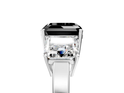 White gold Three-Stone Fancy Black Asscher Cut Cut Diamond Engagement Ring with Flat Band and Four-Prong Setting_5