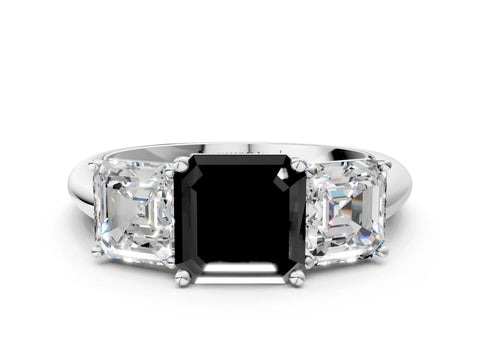 White gold Three-Stone Fancy Black Asscher Cut Cut Diamond Engagement Ring with Prong Setting on a White Gold Band_12