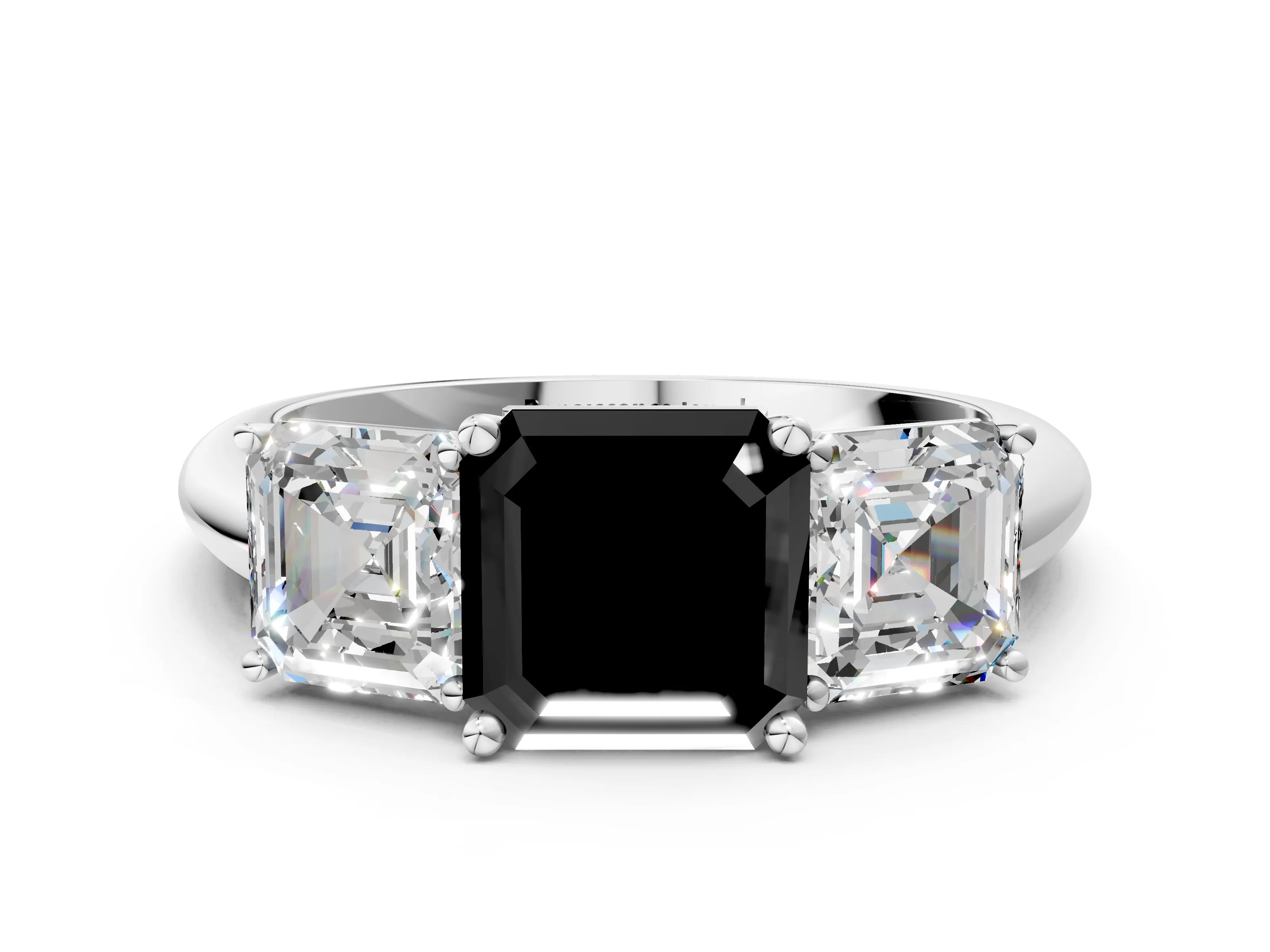 White gold Three-Stone Fancy Black Asscher Cut Cut Diamond Engagement Ring with Prong Setting on a White Gold Band_12