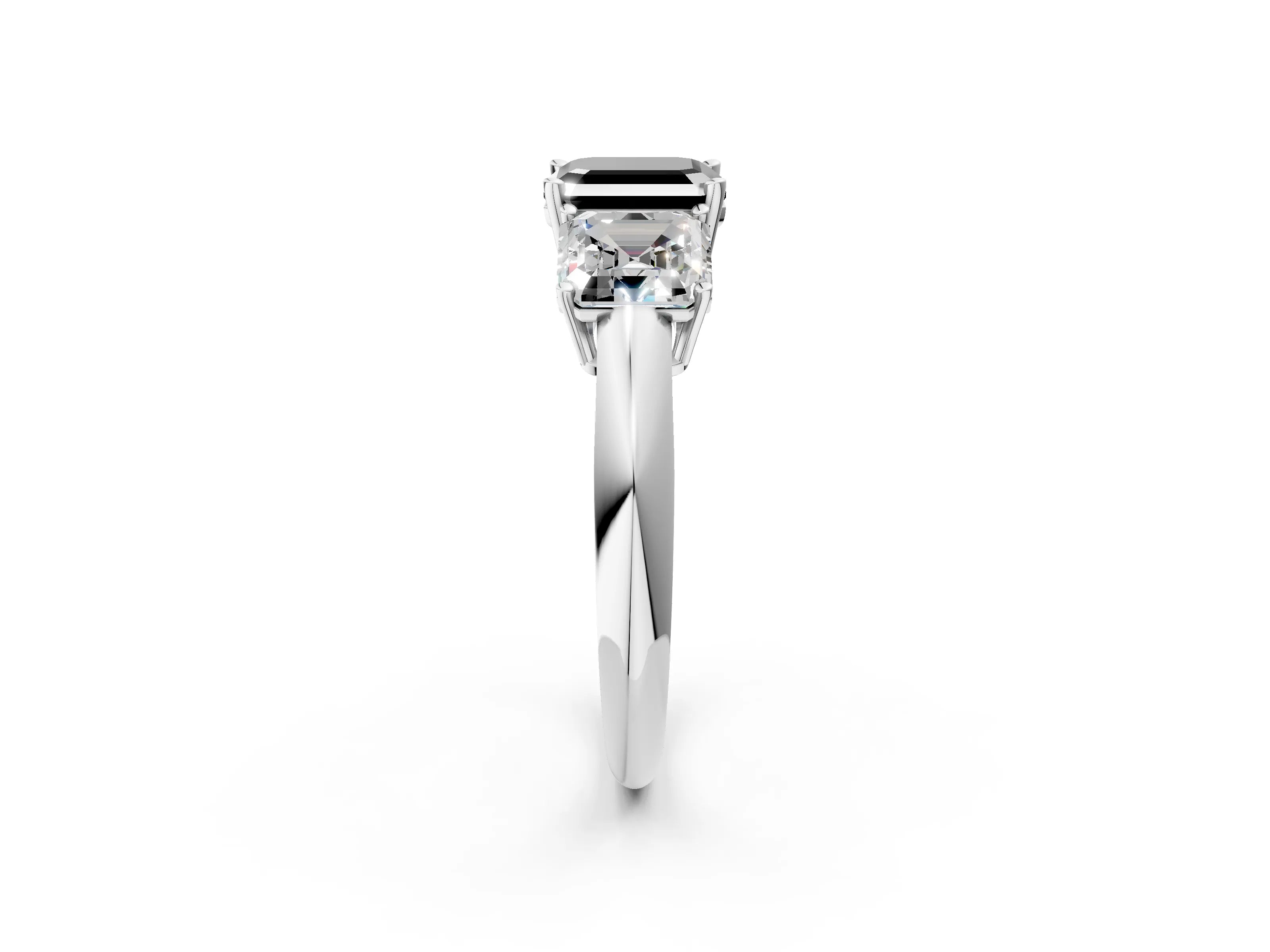 White gold Three-Stone Fancy Black Asscher Cut Cut Diamond Engagement Ring with Prong Setting on a White Gold Band_14