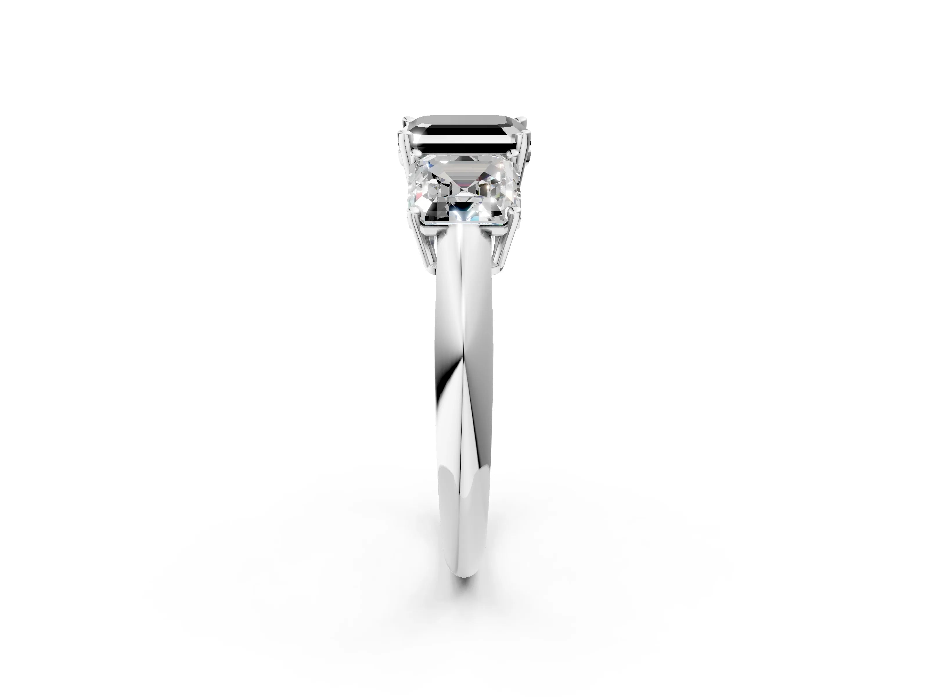 White gold Three-Stone Fancy Black Asscher Cut Cut Diamond Engagement Ring with Prong Setting on a White Gold Band_14