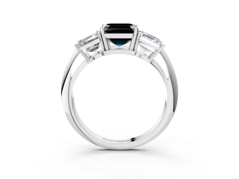 White gold Three-Stone Fancy Black Asscher Cut Cut Diamond Engagement Ring with Prong Setting on a White Gold Band_15