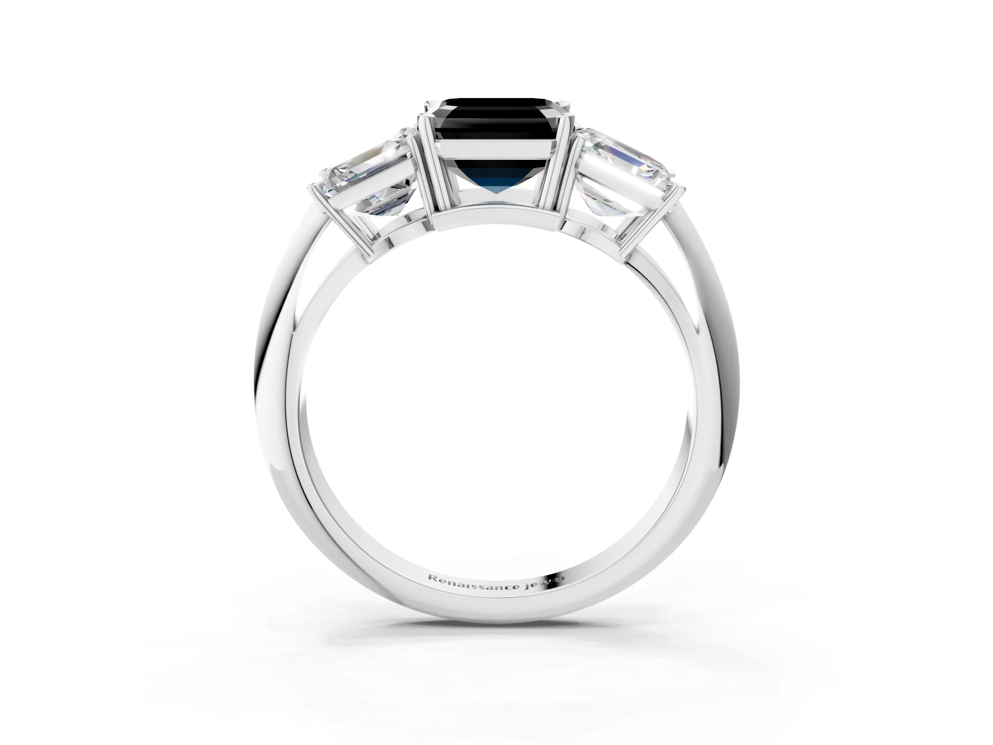 White gold Three-Stone Fancy Black Asscher Cut Cut Diamond Engagement Ring with Prong Setting on a White Gold Band_15