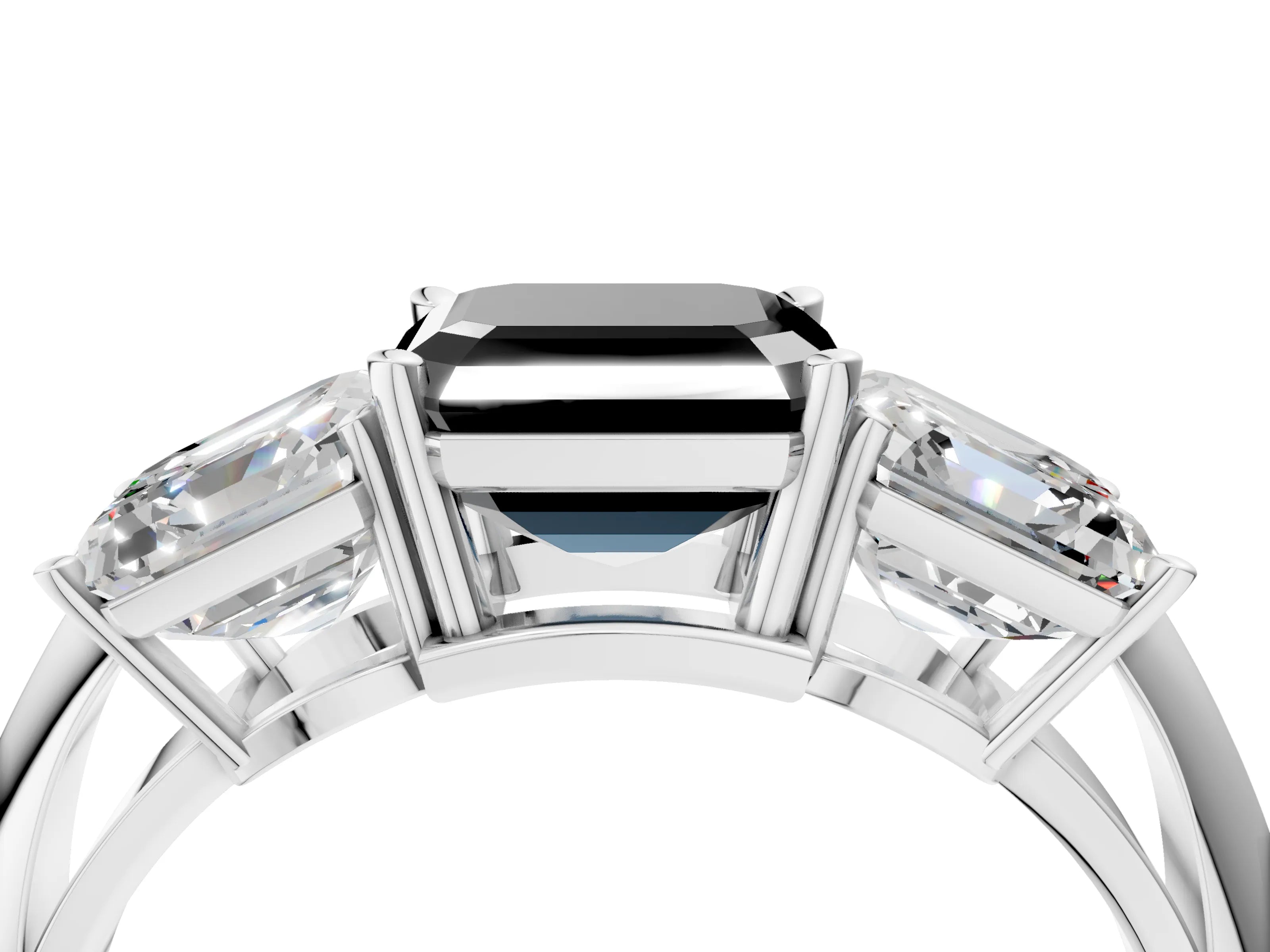 White gold Three-Stone Fancy Black Asscher Cut Cut Diamond Engagement Ring with Prong Setting on a White Gold Band_16