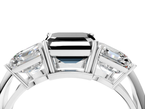 White gold Three-Stone Fancy Black Asscher Cut Cut Diamond Engagement Ring with Prong Setting on a White Gold Band_16
