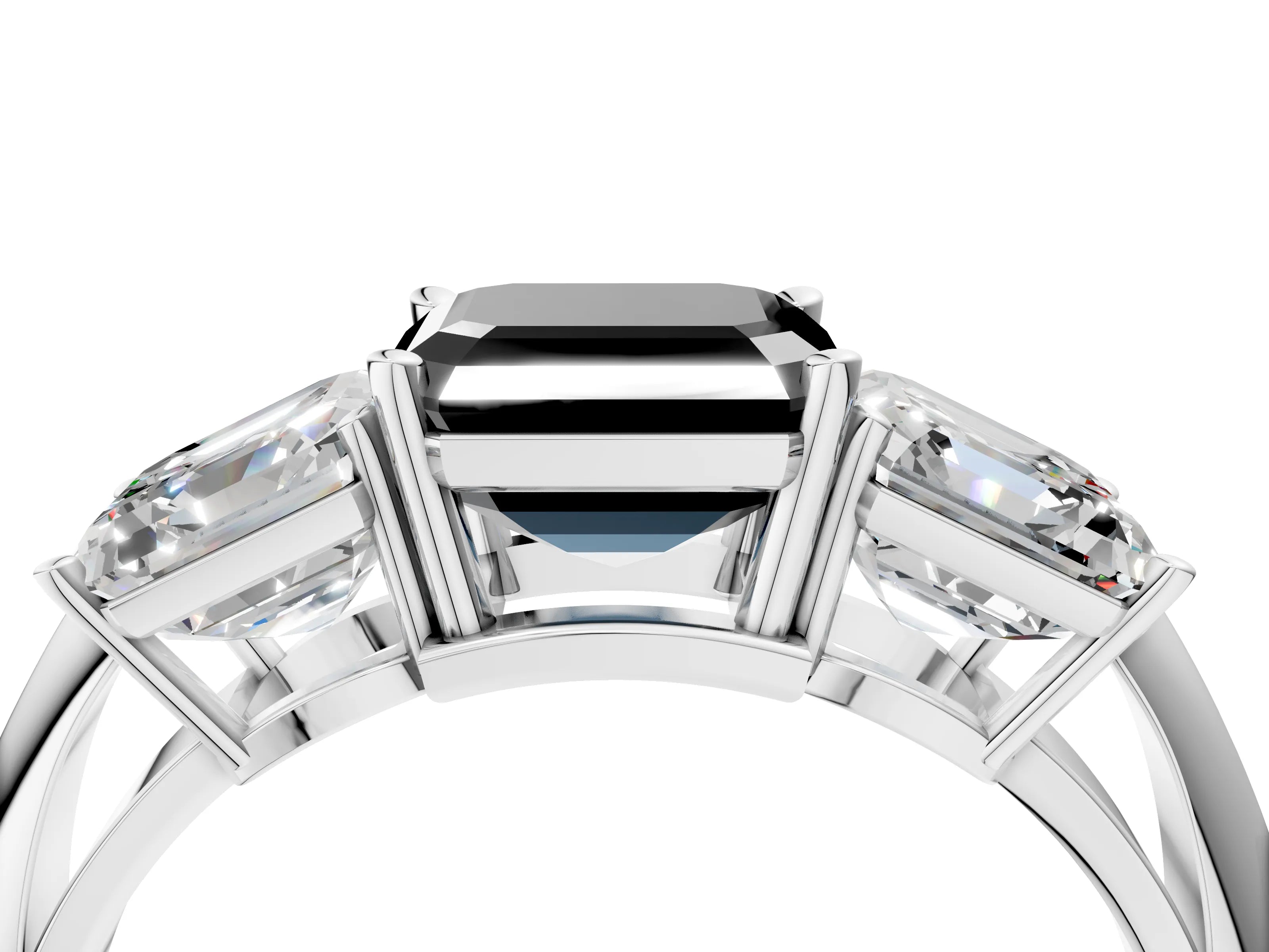White gold Three-Stone Fancy Black Asscher Cut Cut Diamond Engagement Ring with Prong Setting on a White Gold Band_16