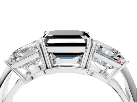 White gold Three-Stone Fancy Black Asscher Cut Cut Diamond Engagement Ring with Prong Setting on a White Gold Band_16
