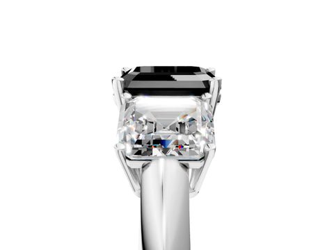 White gold Three-Stone Fancy Black Asscher Cut Cut Diamond Engagement Ring with Prong Setting on a White Gold Band_17