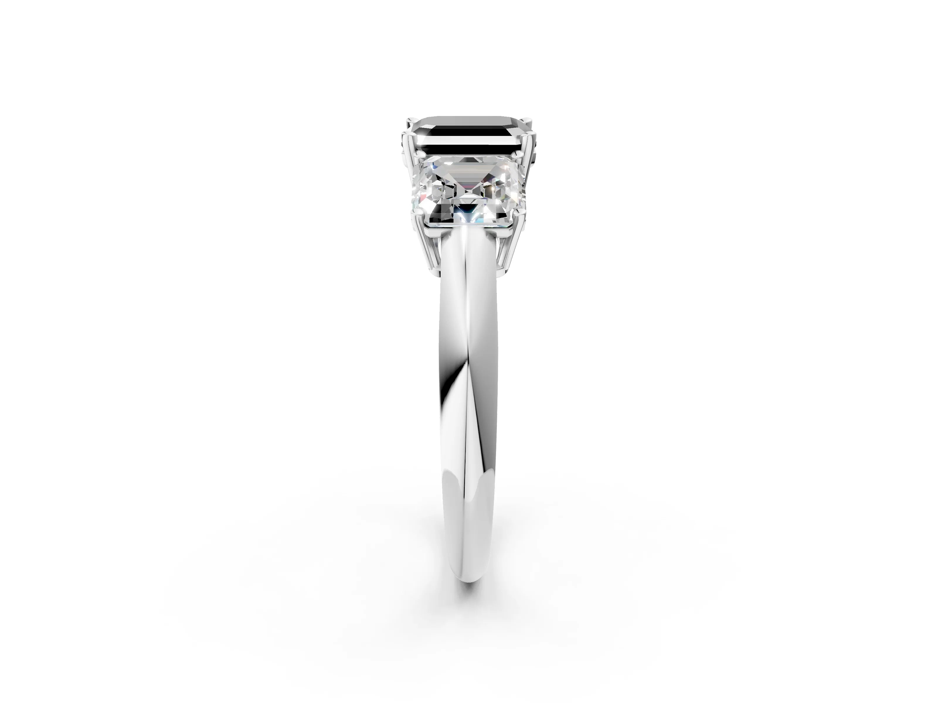 White gold Three-Stone Fancy Black Asscher Cut Cut Diamond Engagement Ring with Prong Setting on a White Gold Band_2