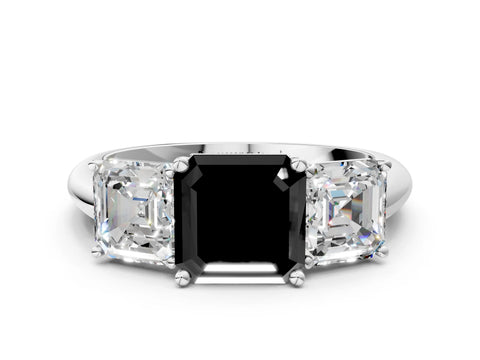 White gold Three-Stone Fancy Black Asscher Cut Cut Diamond Engagement Ring with Prong Setting on a White Gold Band_24