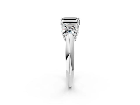 White gold Three-Stone Fancy Black Asscher Cut Cut Diamond Engagement Ring with Prong Setting on a White Gold Band_2