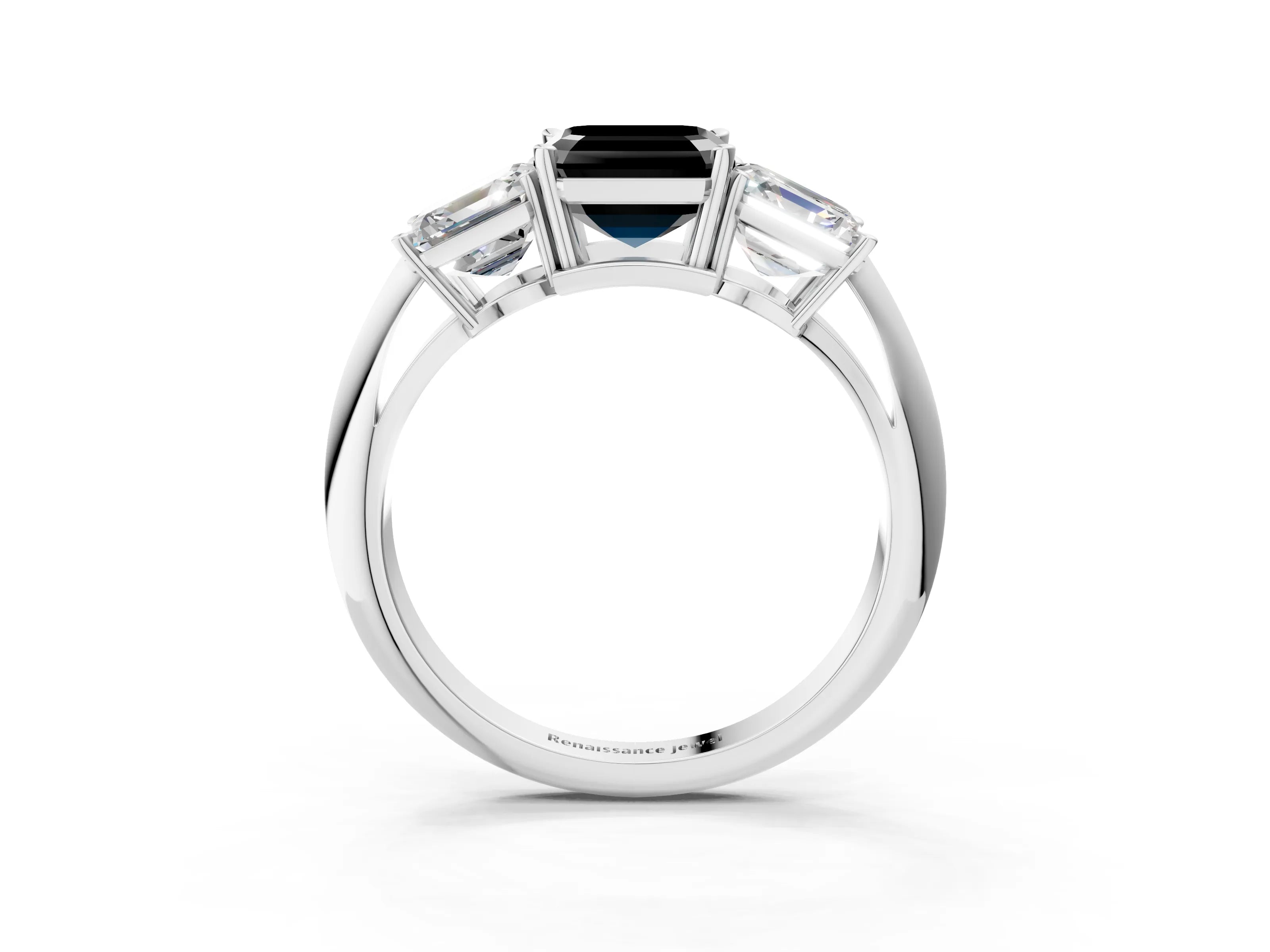White gold Three-Stone Fancy Black Asscher Cut Cut Diamond Engagement Ring with Prong Setting on a White Gold Band_39