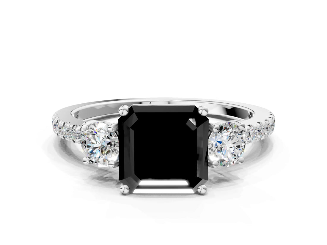 White gold Three-Stone Fancy Black Asscher Cut Cut Diamond Pavé Band with Prong Setting_30