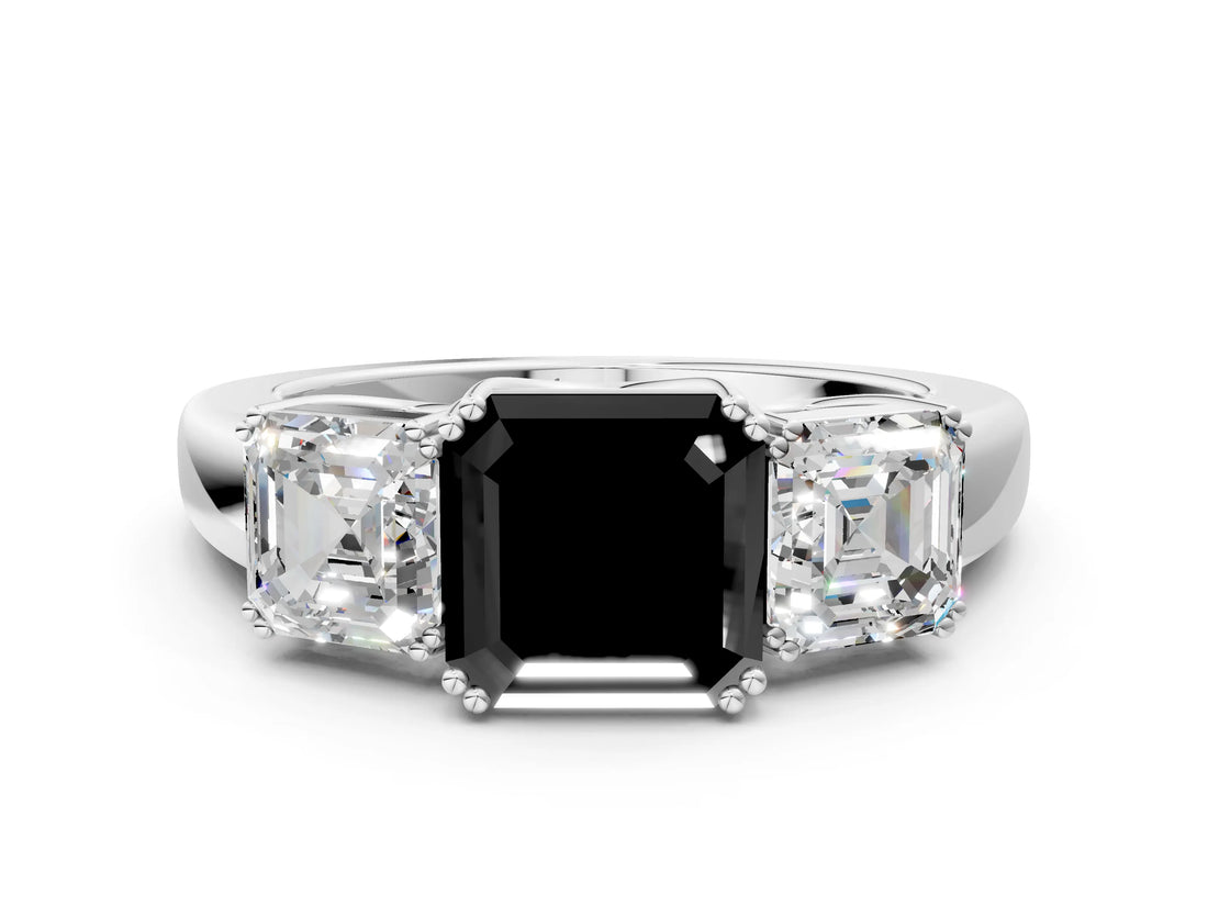 White gold Three-Stone Fancy Black Asscher Cut Cut Diamond Ring with Channel Set Band and Four-Prong Setting_12