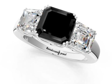 White gold Three-Stone Fancy Black Asscher Cut Cut Diamond Ring with Channel Set Band and Four-Prong Setting_1