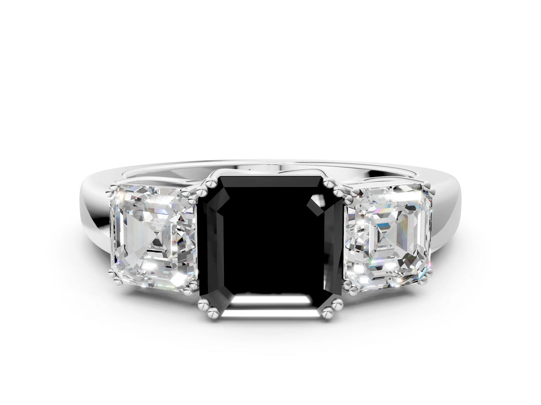 White gold Three-Stone Fancy Black Asscher Cut Cut Diamond Ring with Channel Set Band and Four-Prong Setting_36