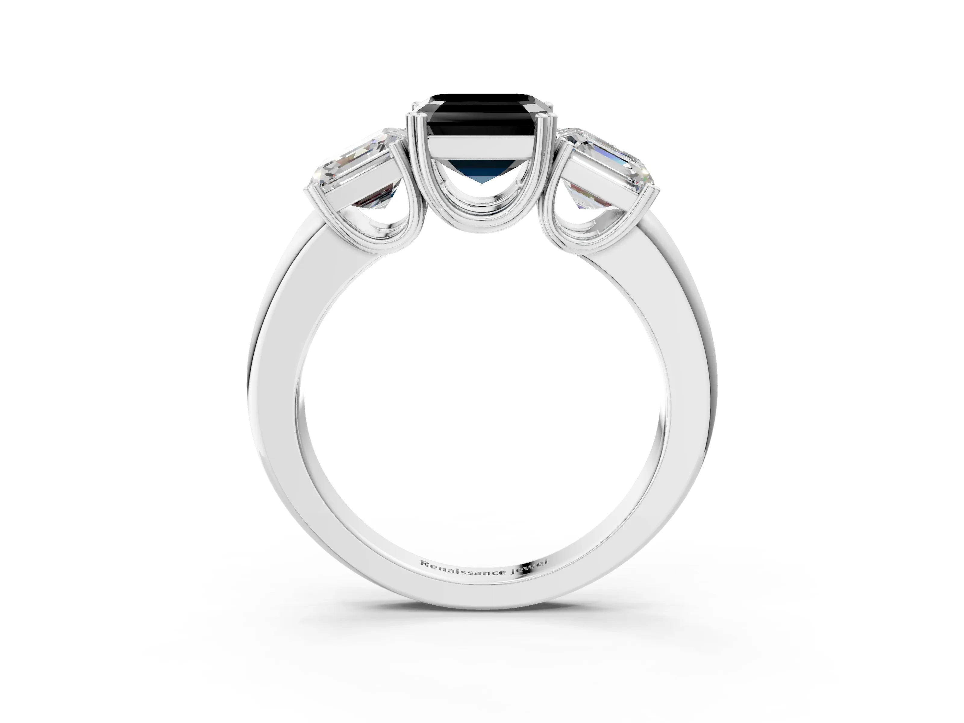 White gold Three-Stone Fancy Black Asscher Cut Cut Diamond Ring with Channel Set Band and Four-Prong Setting_3
