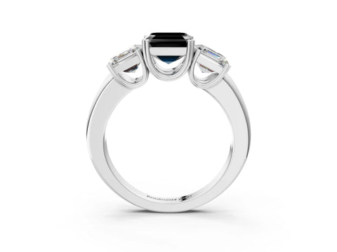White gold Three-Stone Fancy Black Asscher Cut Cut Diamond Ring with Channel Set Band and Four-Prong Setting_3