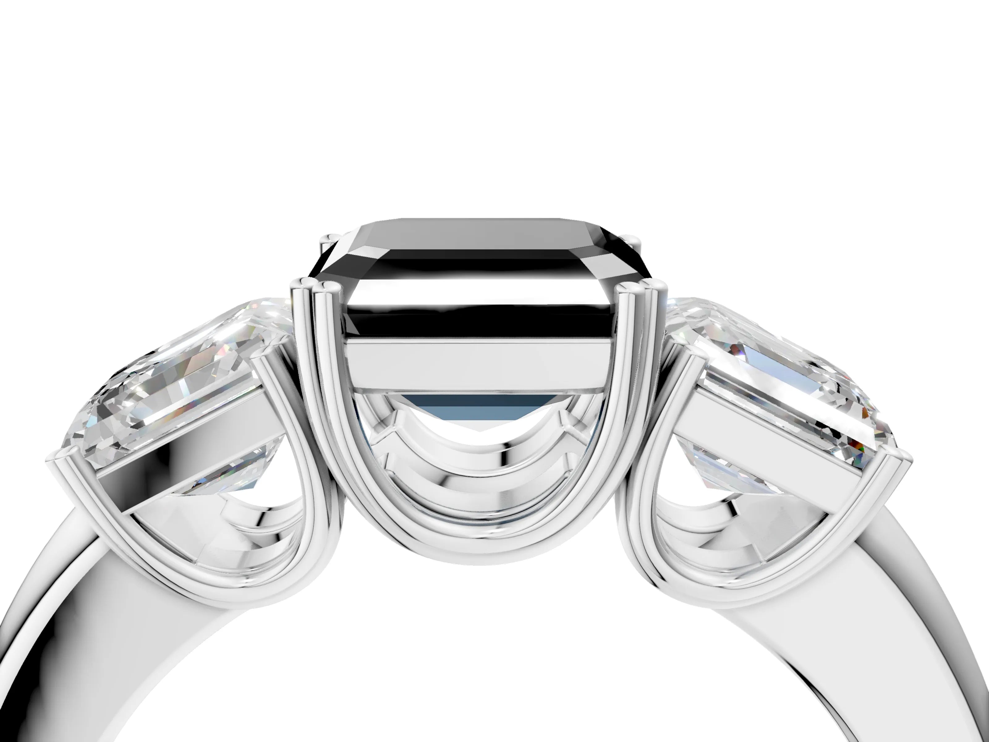 White gold Three-Stone Fancy Black Asscher Cut Cut Diamond Ring with Channel Set Band and Four-Prong Setting_4