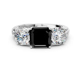 White gold Three-Stone Fancy Black Asscher Cut Cut Diamond Ring with Channel-Set Band and Prong Setting_12