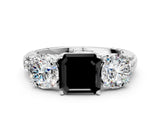 White gold Three-Stone Fancy Black Asscher Cut Cut Diamond Ring with Channel-Set Band and Prong Setting_20