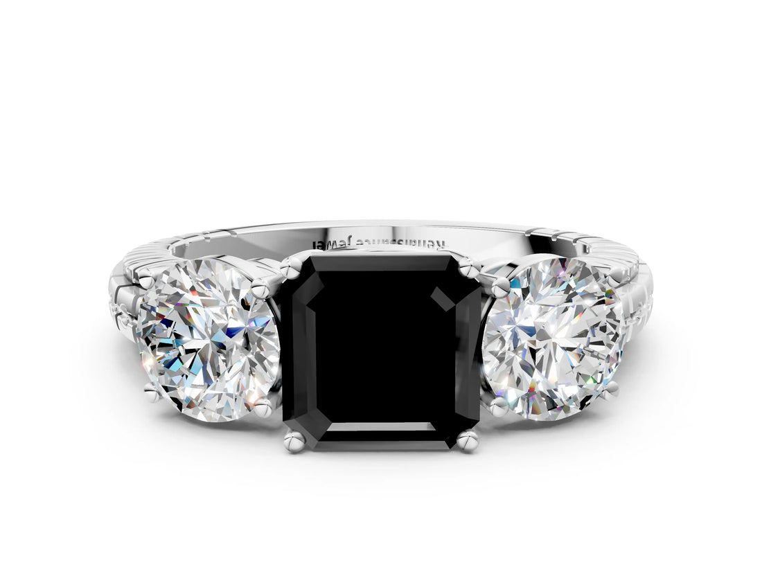 White gold Three-Stone Fancy Black Asscher Cut Cut Diamond Ring with Channel-Set Band and Prong Setting_24
