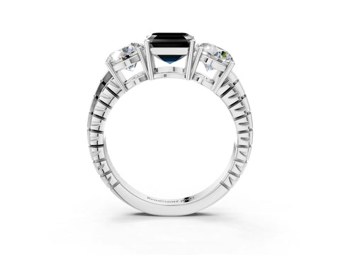 White gold Three-Stone Fancy Black Asscher Cut Cut Diamond Ring with Channel-Set Band and Prong Setting_3