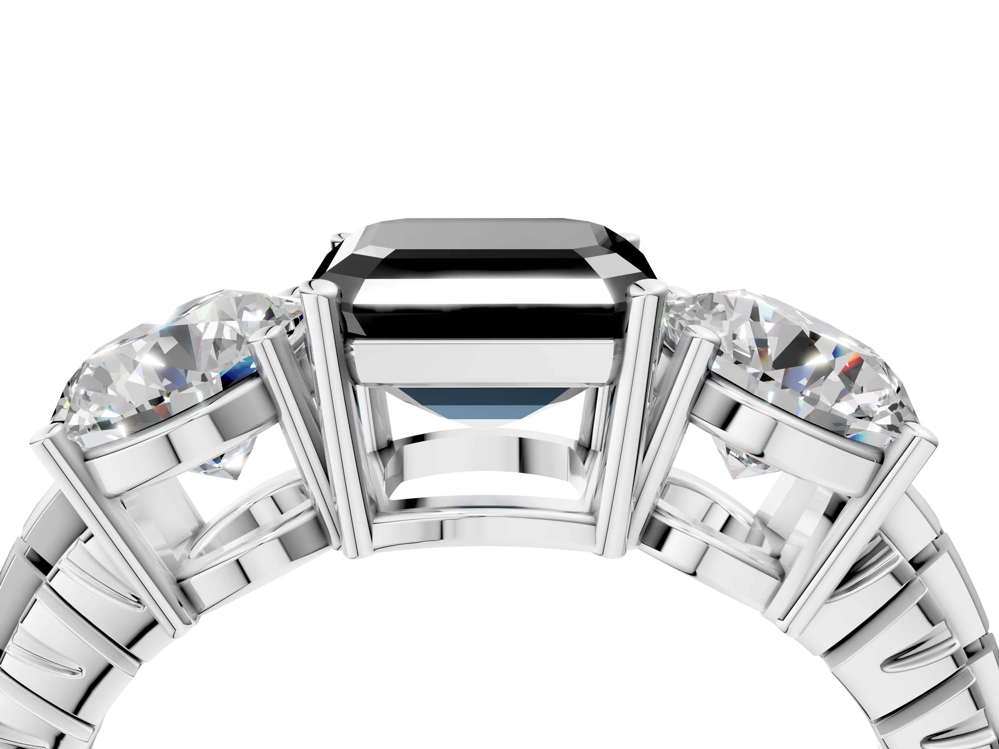 White gold Three-Stone Fancy Black Asscher Cut Cut Diamond Ring with Channel-Set Band and Prong Setting_4