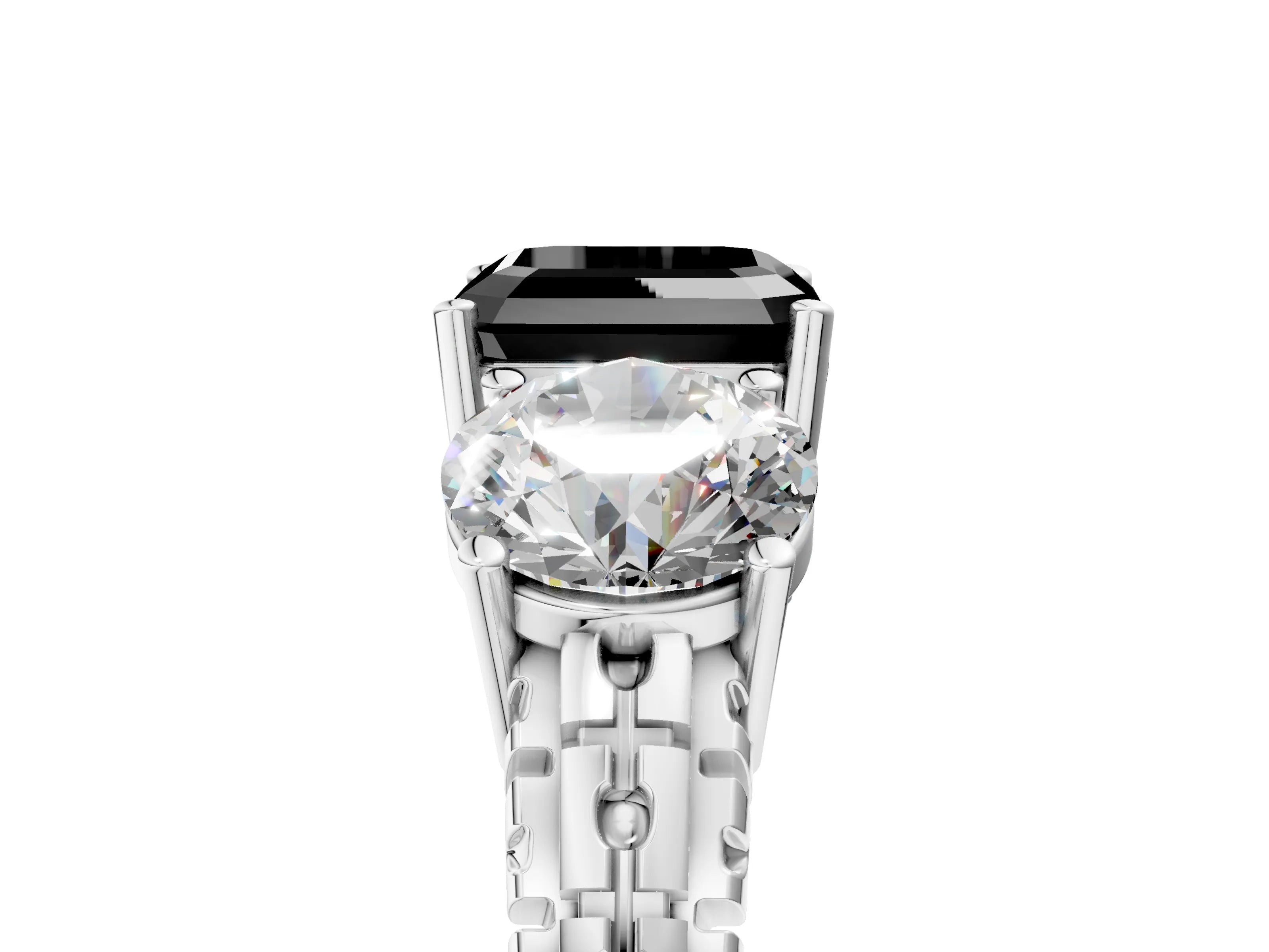White gold Three-Stone Fancy Black Asscher Cut Cut Diamond Ring with Channel-Set Band and Prong Setting_5