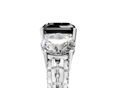White gold Three-Stone Fancy Black Asscher Cut Cut Diamond Ring with Channel-Set Band and Prong Setting_5