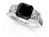 White gold Three-Stone Fancy Black Asscher Cut Cut Diamond Ring with Prong Setting and Classic Band_1