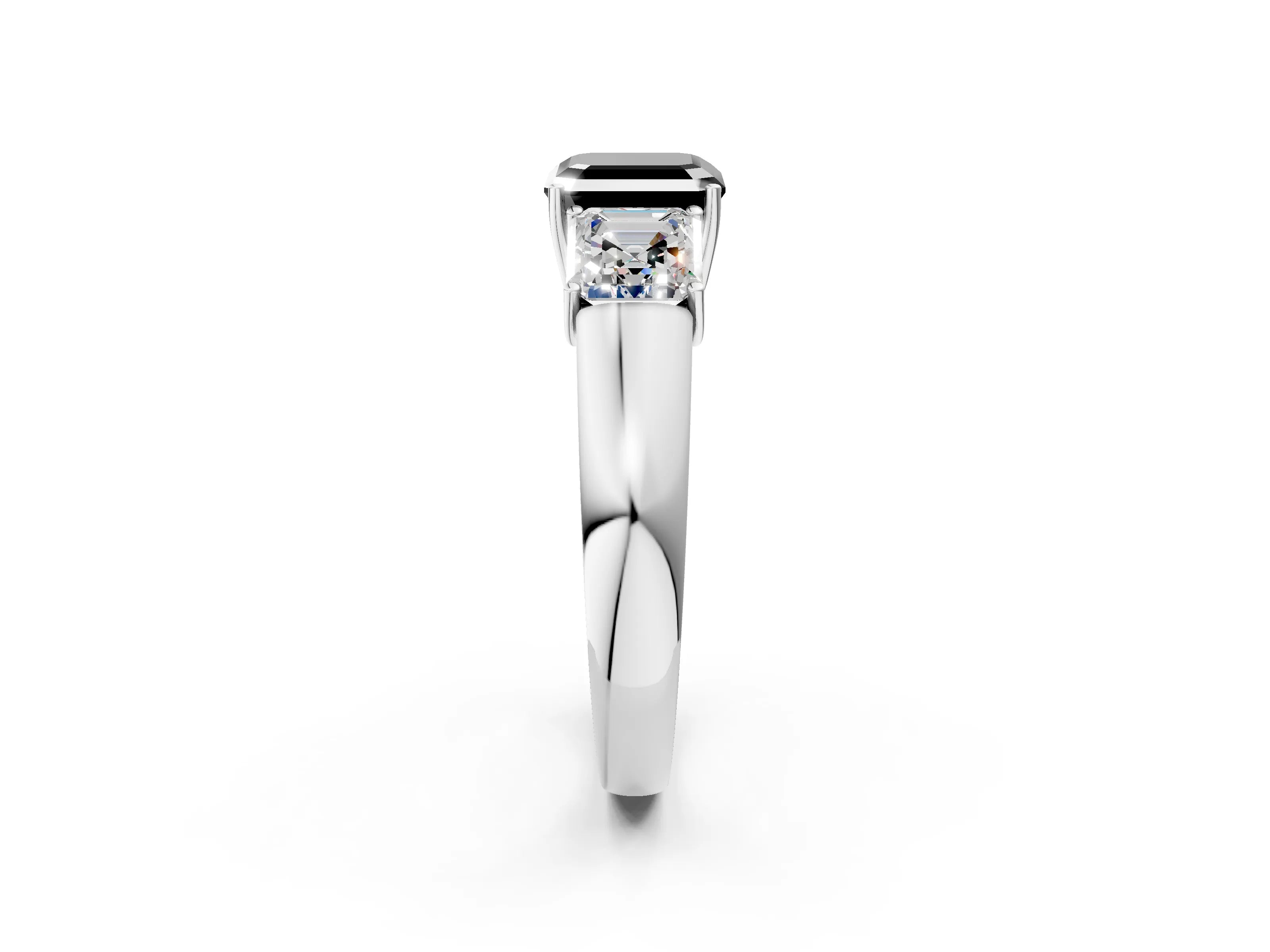 White gold Three-Stone Fancy Black Asscher Cut Cut Diamond Ring with Prong Setting and Classic Band_2