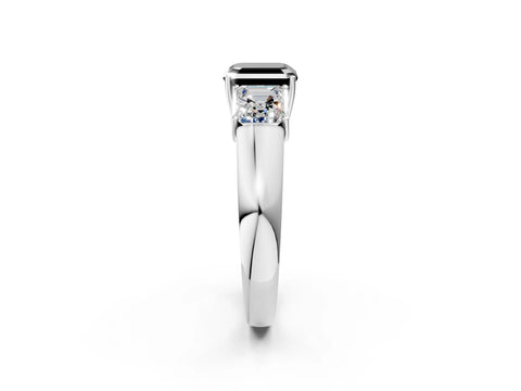 White gold Three-Stone Fancy Black Asscher Cut Cut Diamond Ring with Prong Setting and Classic Band_2