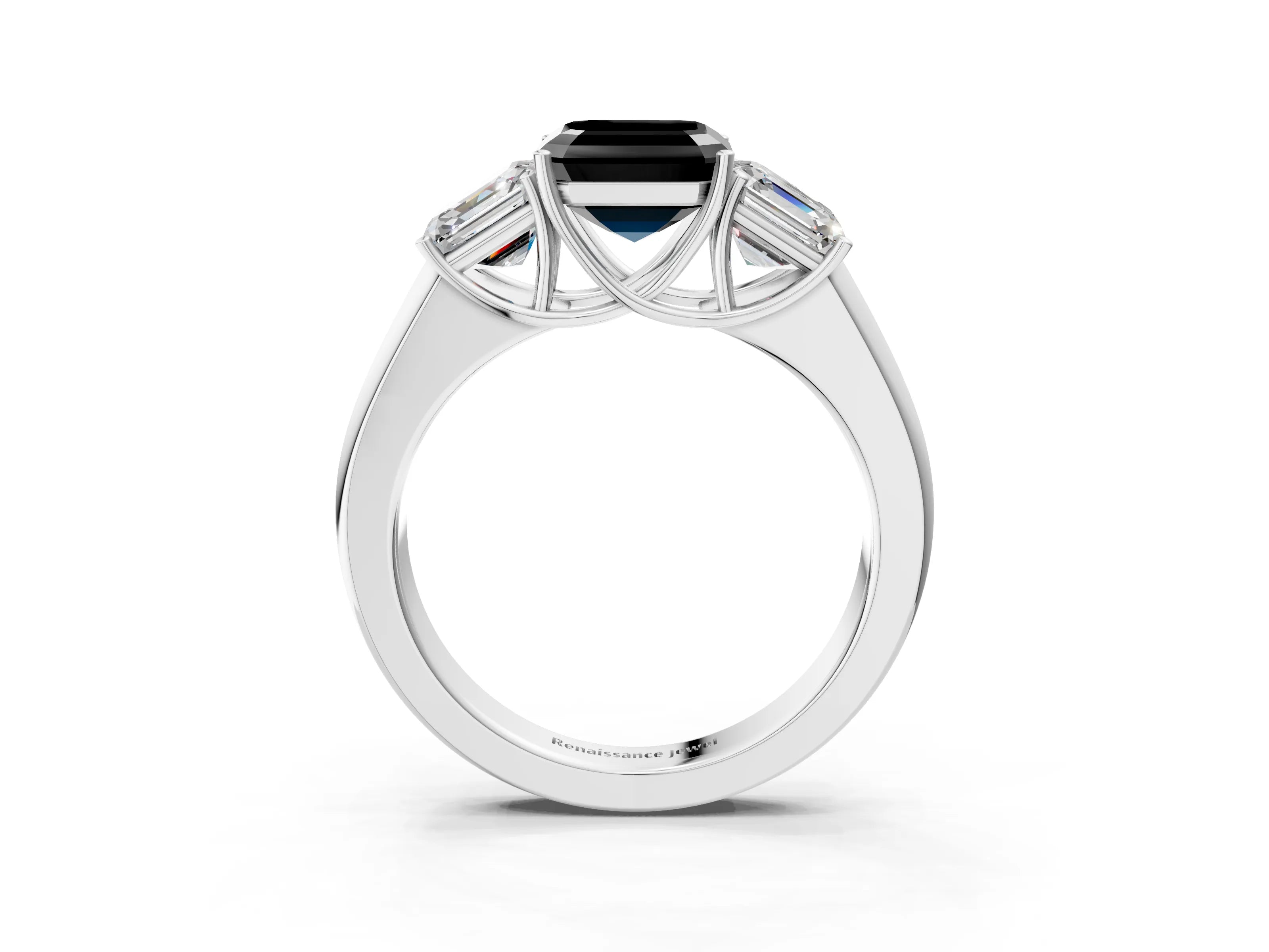 White gold Three-Stone Fancy Black Asscher Cut Cut Diamond Ring with Prong Setting and Classic Band_3