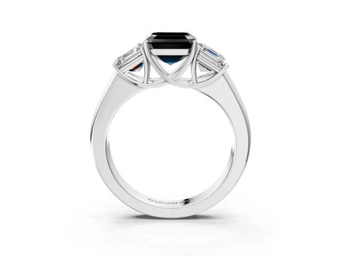 White gold Three-Stone Fancy Black Asscher Cut Cut Diamond Ring with Prong Setting and Classic Band_3