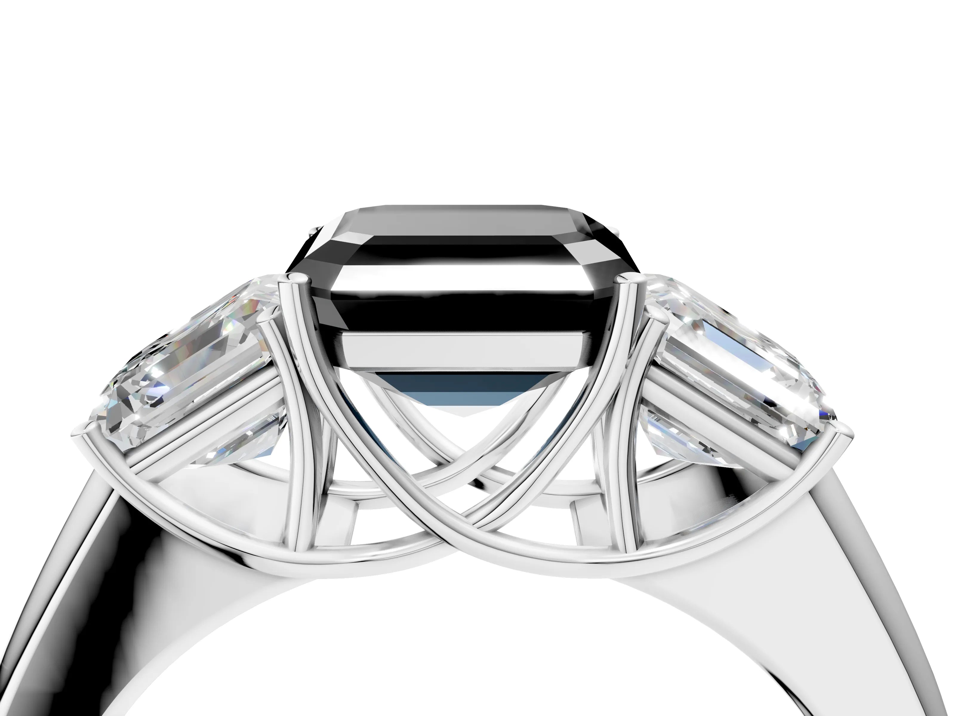 White gold Three-Stone Fancy Black Asscher Cut Cut Diamond Ring with Prong Setting and Classic Band_4